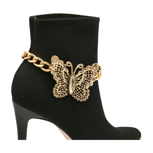 Women Gold Metal Chain Boot Bracelet Shoe Butterfly Charm