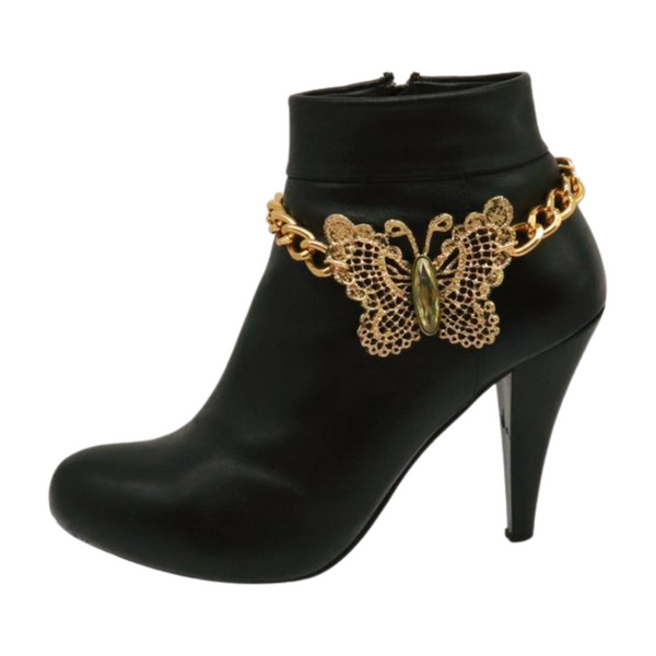 Women Gold Metal Chain Boot Bracelet Shoe Butterfly Charm