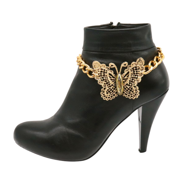 Women Gold Metal Chain Boot Bracelet Shoe Butterfly Charm