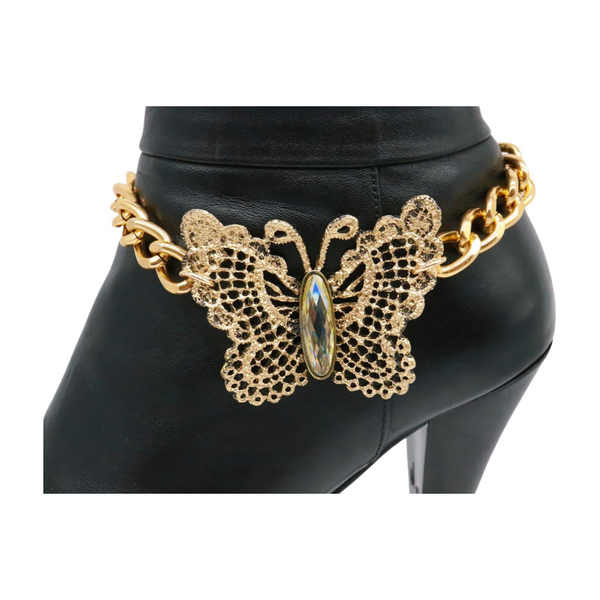 Women Gold Metal Chain Boot Bracelet Shoe Butterfly Charm