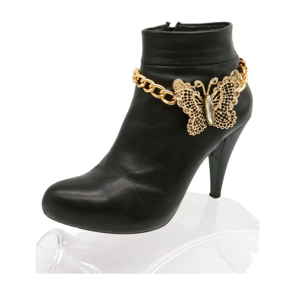Women Gold Metal Chain Boot Bracelet Shoe Butterfly Charm