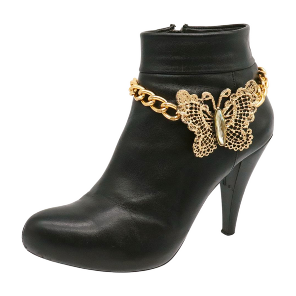Women Gold Metal Chain Boot Bracelet Shoe Butterfly Charm