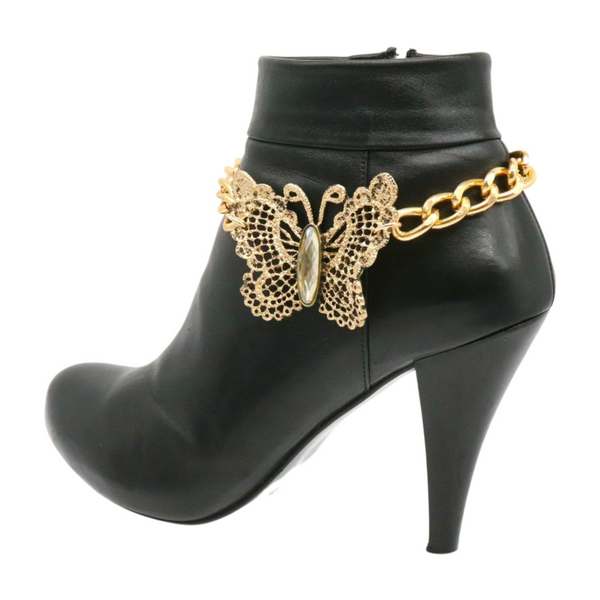 Women Gold Metal Chain Boot Bracelet Shoe Butterfly Charm