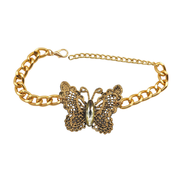 Women Gold Metal Chain Boot Bracelet Shoe Butterfly Charm