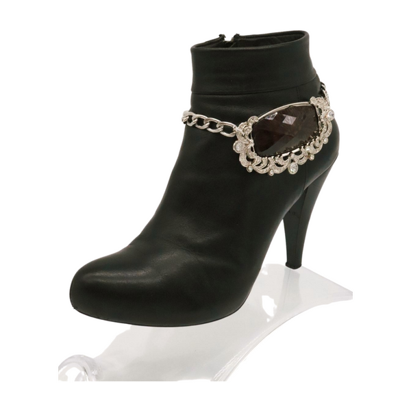 Women Silver Metal Chain Boot Bracelet Shoe Big Brown Bead Charm
