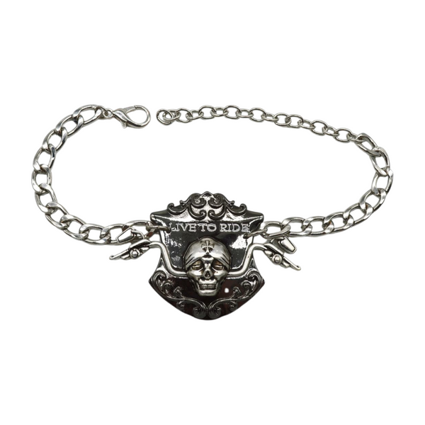 Women Silver Metal Chain Links Boot Bracelet Shoe LIVE TO RIDE Charm
