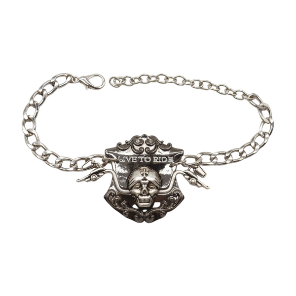 Women Silver Metal Chain Links Boot Bracelet Shoe LIVE TO RIDE Charm