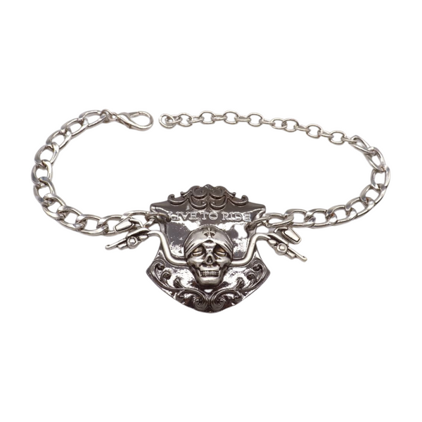 Women Silver Metal Chain Links Boot Bracelet Shoe LIVE TO RIDE Charm