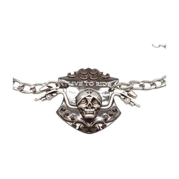 Women Silver Metal Chain Links Boot Bracelet Shoe LIVE TO RIDE Charm