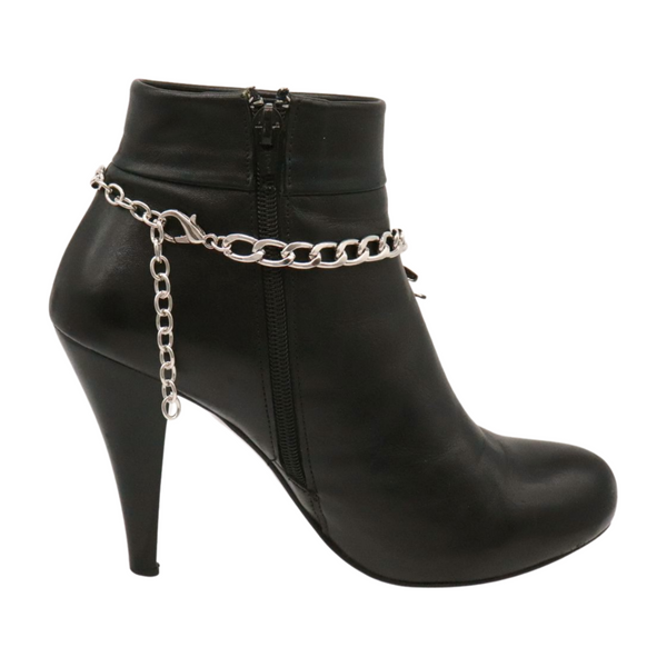 Women Silver Metal Chain Links Boot Bracelet Shoe LIVE TO RIDE Charm