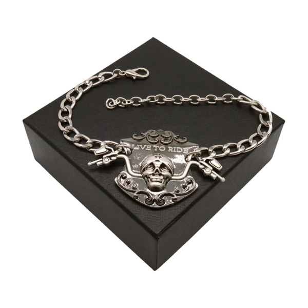 Women Silver Metal Chain Links Boot Bracelet Shoe LIVE TO RIDE Charm