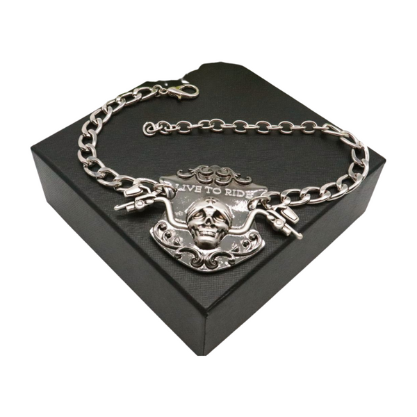 Women Silver Metal Chain Links Boot Bracelet Shoe LIVE TO RIDE Charm