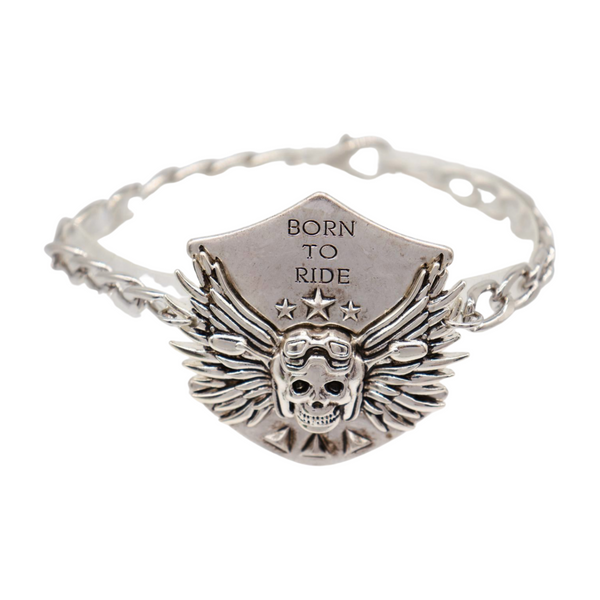 Women Silver Boot Chain Bracelet Shoe BORN TO RIDE Charm