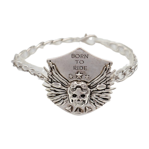Women Silver Boot Chain Bracelet Shoe BORN TO RIDE Charm