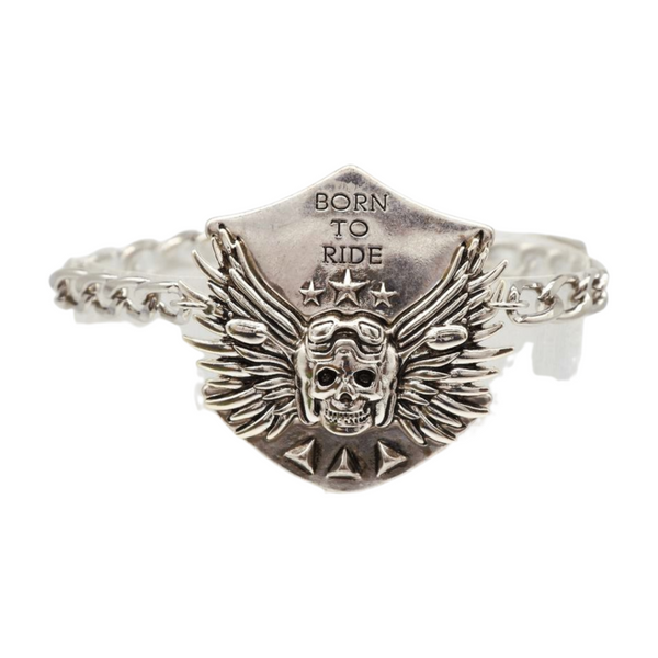 Women Silver Boot Chain Bracelet Shoe BORN TO RIDE Charm