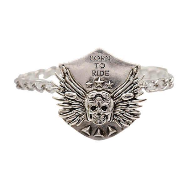 Women Silver Boot Chain Bracelet Shoe BORN TO RIDE Charm