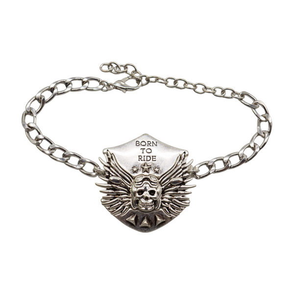 Women Silver Boot Chain Bracelet Shoe BORN TO RIDE Charm