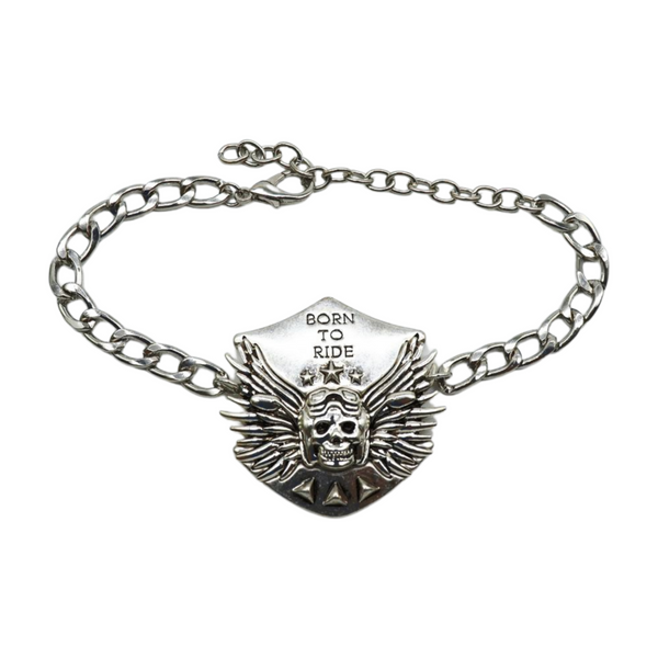 Women Silver Boot Chain Bracelet Shoe BORN TO RIDE Charm