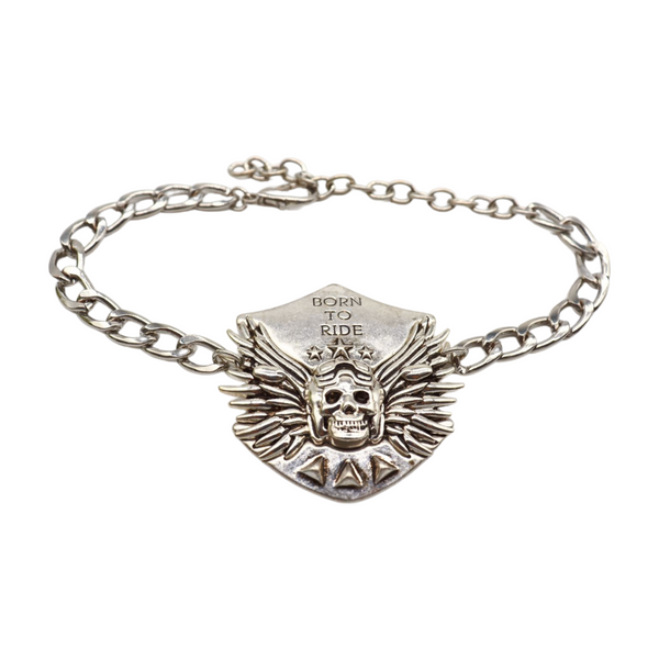Women Silver Boot Chain Bracelet Shoe BORN TO RIDE Charm