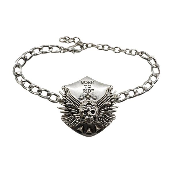 Women Silver Boot Chain Bracelet Shoe BORN TO RIDE Charm