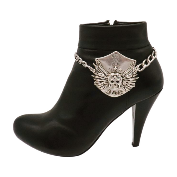 Women Silver Boot Chain Bracelet Shoe BORN TO RIDE Charm