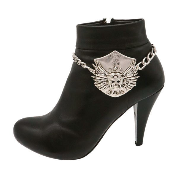 Women Silver Boot Chain Bracelet Shoe BORN TO RIDE Charm