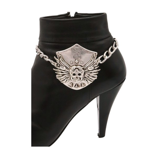 Women Silver Boot Chain Bracelet Shoe BORN TO RIDE Charm