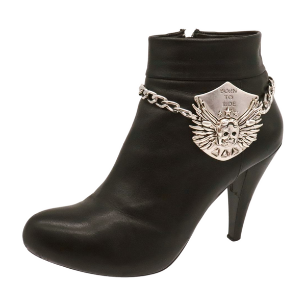 Women Silver Boot Chain Bracelet Shoe BORN TO RIDE Charm