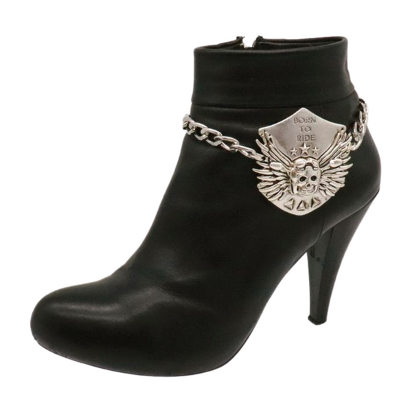 Women Silver Boot Chain Bracelet Shoe BORN TO RIDE Charm