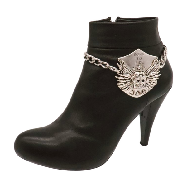 Women Silver Boot Chain Bracelet Shoe BORN TO RIDE Charm