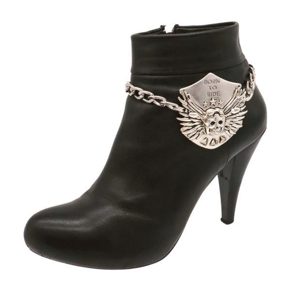 Women Silver Boot Chain Bracelet Shoe BORN TO RIDE Charm