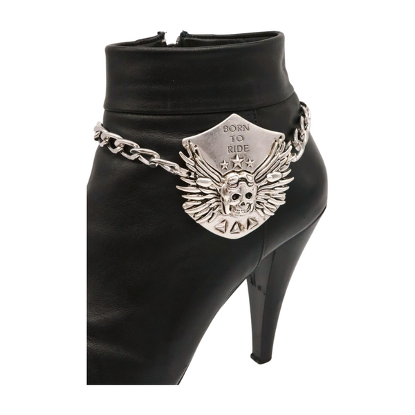 Women Silver Boot Chain Bracelet Shoe BORN TO RIDE Charm