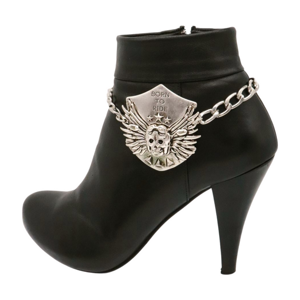 Women Silver Boot Chain Bracelet Shoe BORN TO RIDE Charm