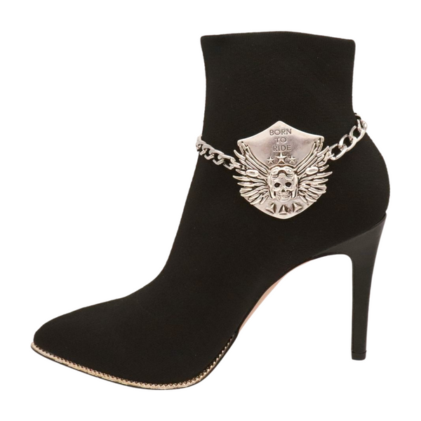 Women Silver Boot Chain Bracelet Shoe BORN TO RIDE Charm
