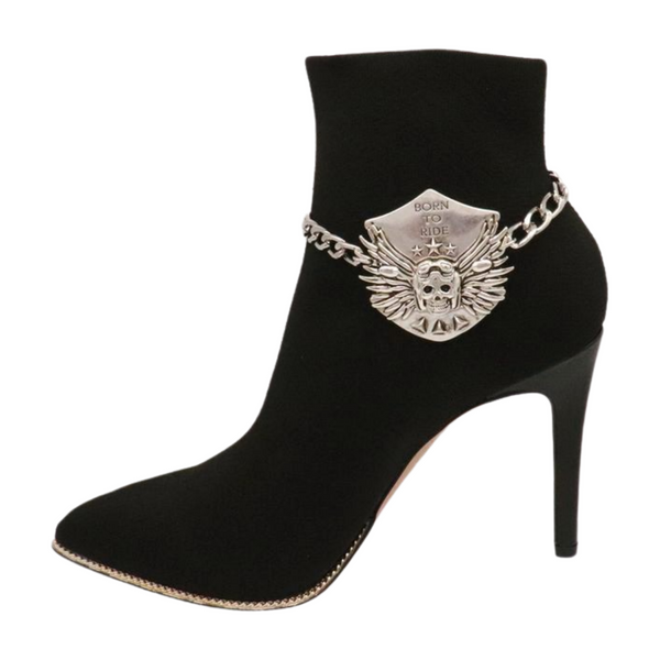 Women Silver Boot Chain Bracelet Shoe BORN TO RIDE Charm