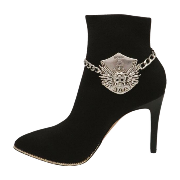 Women Silver Boot Chain Bracelet Shoe BORN TO RIDE Charm