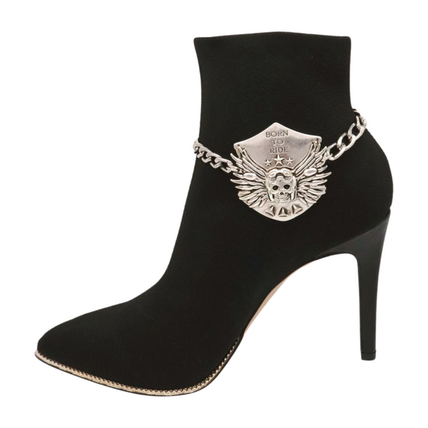Women Silver Boot Chain Bracelet Shoe BORN TO RIDE Charm