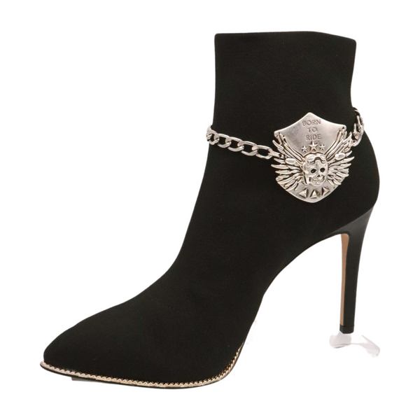 Women Silver Boot Chain Bracelet Shoe BORN TO RIDE Charm
