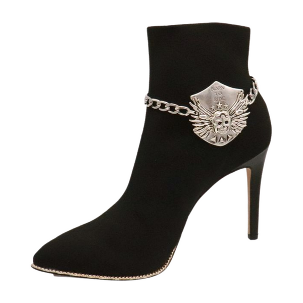 Women Silver Boot Chain Bracelet Shoe BORN TO RIDE Charm
