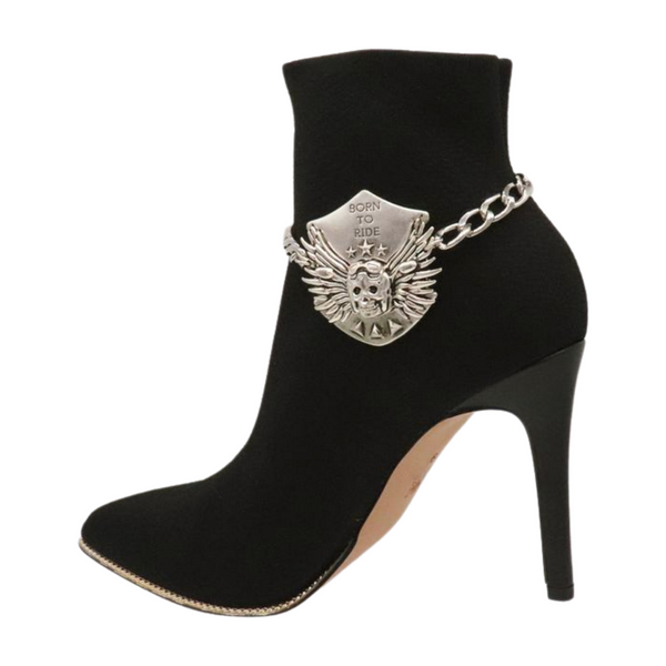 Women Silver Boot Chain Bracelet Shoe BORN TO RIDE Charm