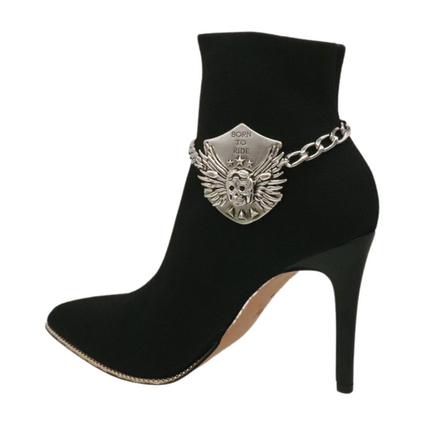 Women Silver Boot Chain Bracelet Shoe BORN TO RIDE Charm