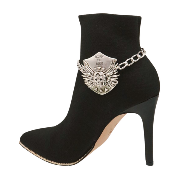 Women Silver Boot Chain Bracelet Shoe BORN TO RIDE Charm