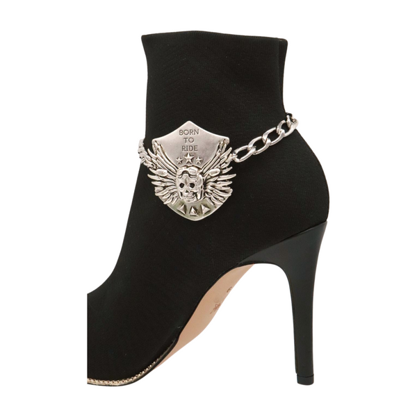 Women Silver Boot Chain Bracelet Shoe BORN TO RIDE Charm