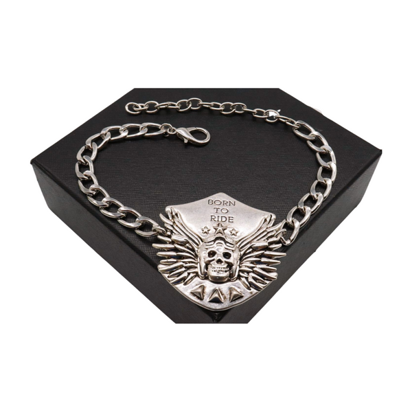 Women Silver Boot Chain Bracelet Shoe BORN TO RIDE Charm