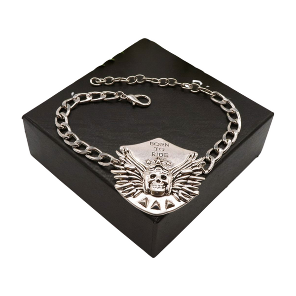 Women Silver Boot Chain Bracelet Shoe BORN TO RIDE Charm