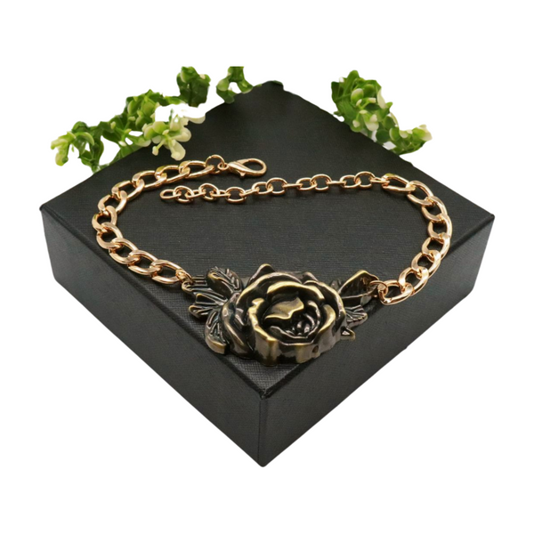 Women Gold Metal Chain Boot Bracelet Shoe Rose Flower Charm