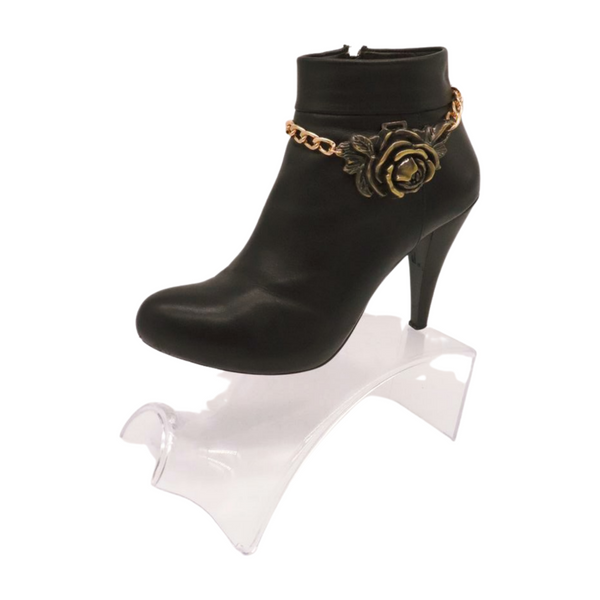 Women Gold Metal Chain Boot Bracelet Shoe Rose Flower Charm