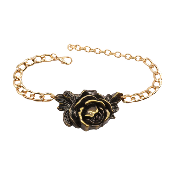 Women Gold Metal Chain Boot Bracelet Shoe Rose Flower Charm