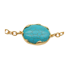 Women Gold Metal Chain Boot Bracelet Shoe Turquoise Blue Color Bead Charm