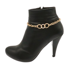 Women Gold Metal Chain Boot Bracelet Shoe 3 Links Charm